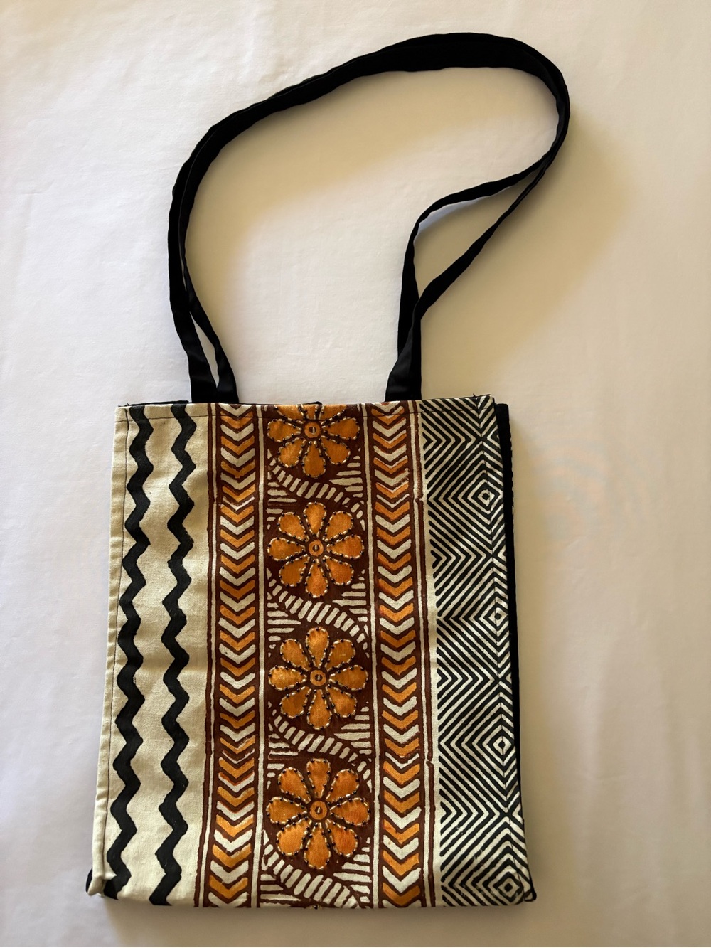 Floral-Printed Canvas Tote in Orange and Black